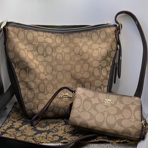 Coach Signature C Brown Small Dufflette and Double Zip Wristlet